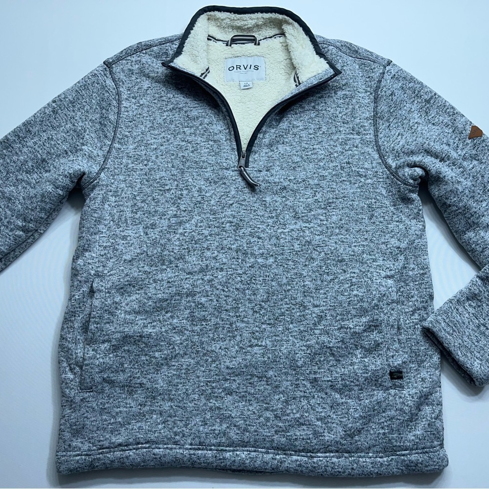 Orvis Sherpa Lined 1/4 Zip Pullover Mens Size Large Heathered Gray Fisherman